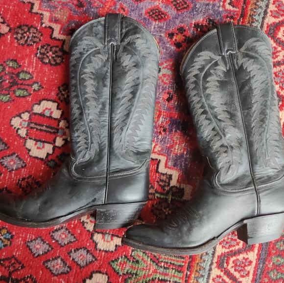Vintage - Black leather Cowboy boots 'Justin' Very Good condition. Leather sole. - Picture 2 of 16